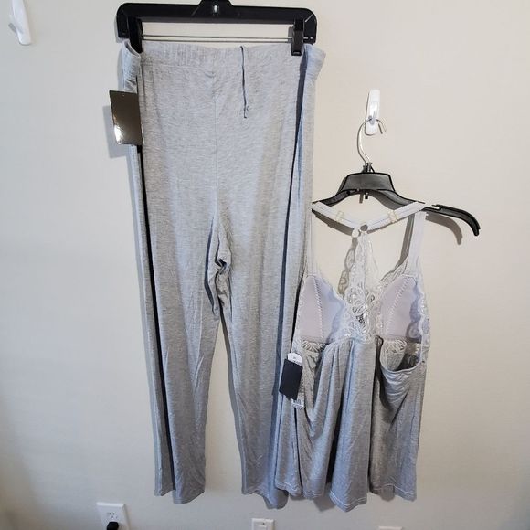Daisy Fuentes Grey lace razorback 2pc lounge wear pajamas plus size 2X new - Picture 7 of 7